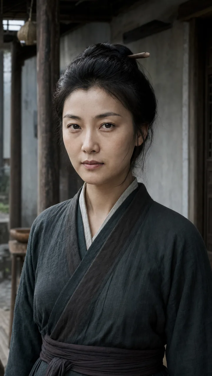 气质温柔又冷酷的古代中青年女性,神情克制,亦正亦邪